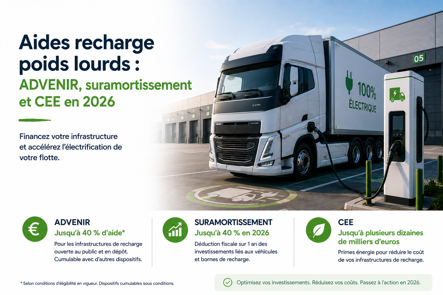 Aides recharge poids lourds : financement d'un dépôt en 2026